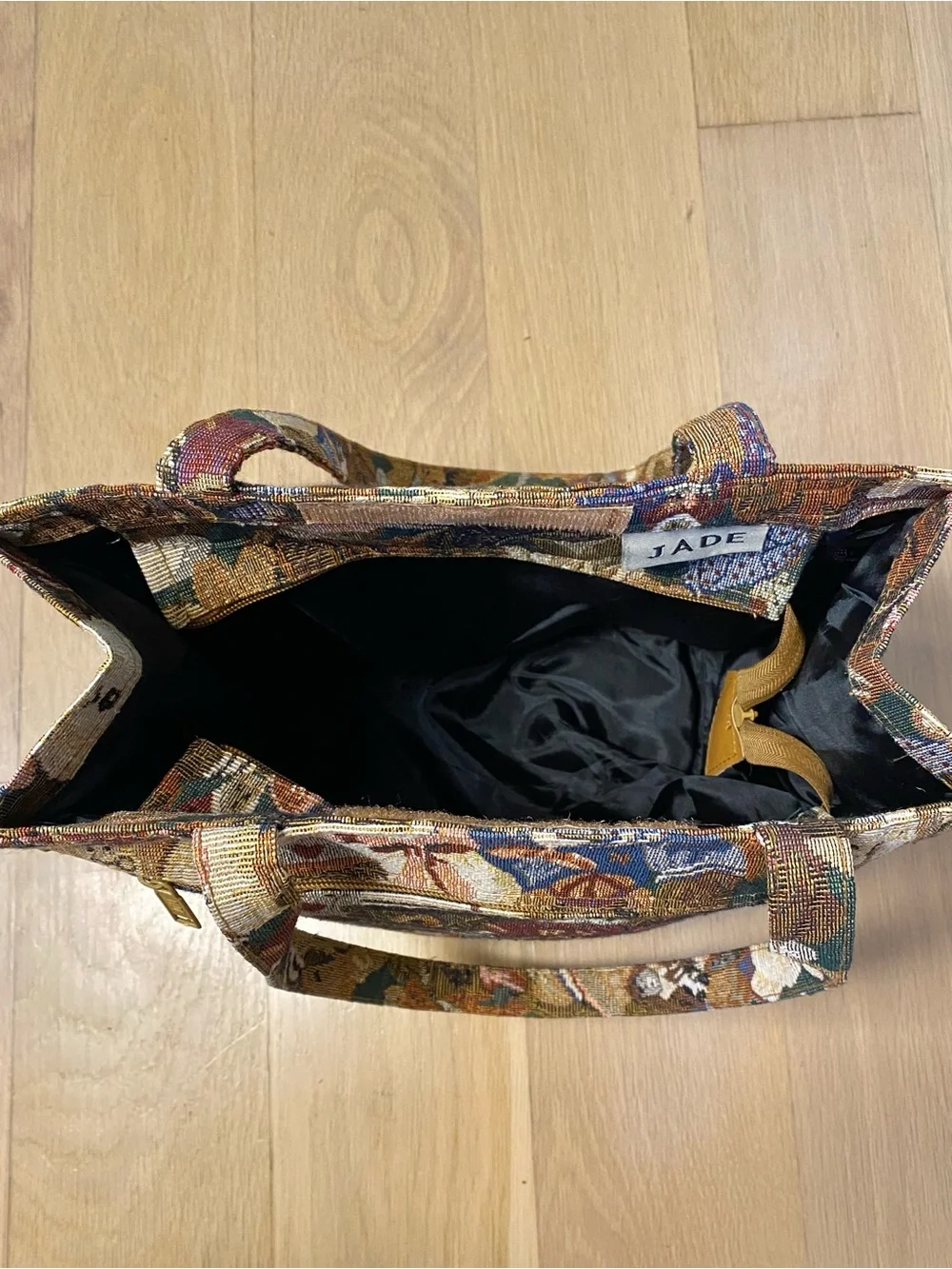 Vintage 90s Tapestry Teddy Bear Tote Bag Grandmacore Cottage Woven Purse